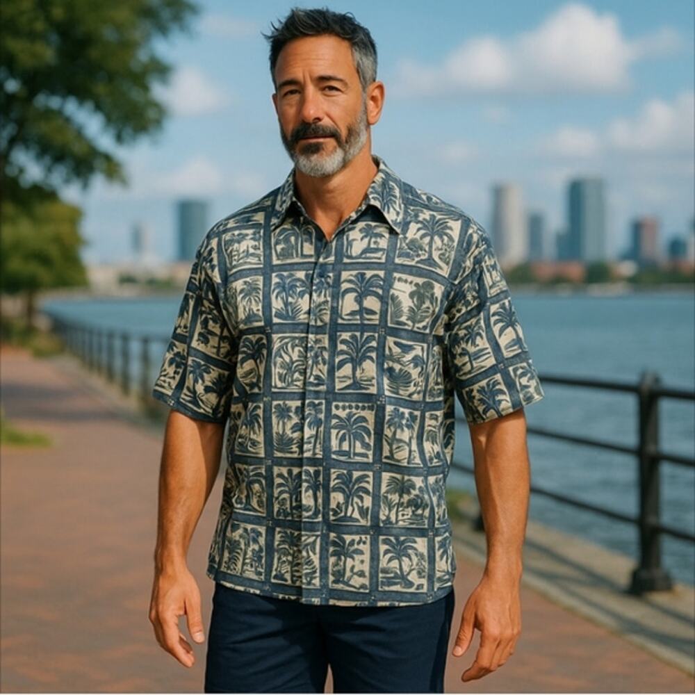 VINTAGE PIERRE CARDIN 100% Cotton Hawaiian Shirt Size Large